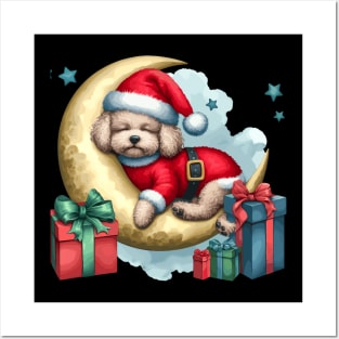 Poodle Dog On The Moon Christmas Posters and Art